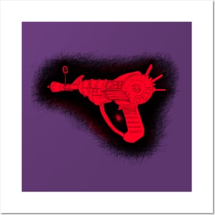 Zombies Red and Black Sketchy Ray Gun on Purple Posters and Art